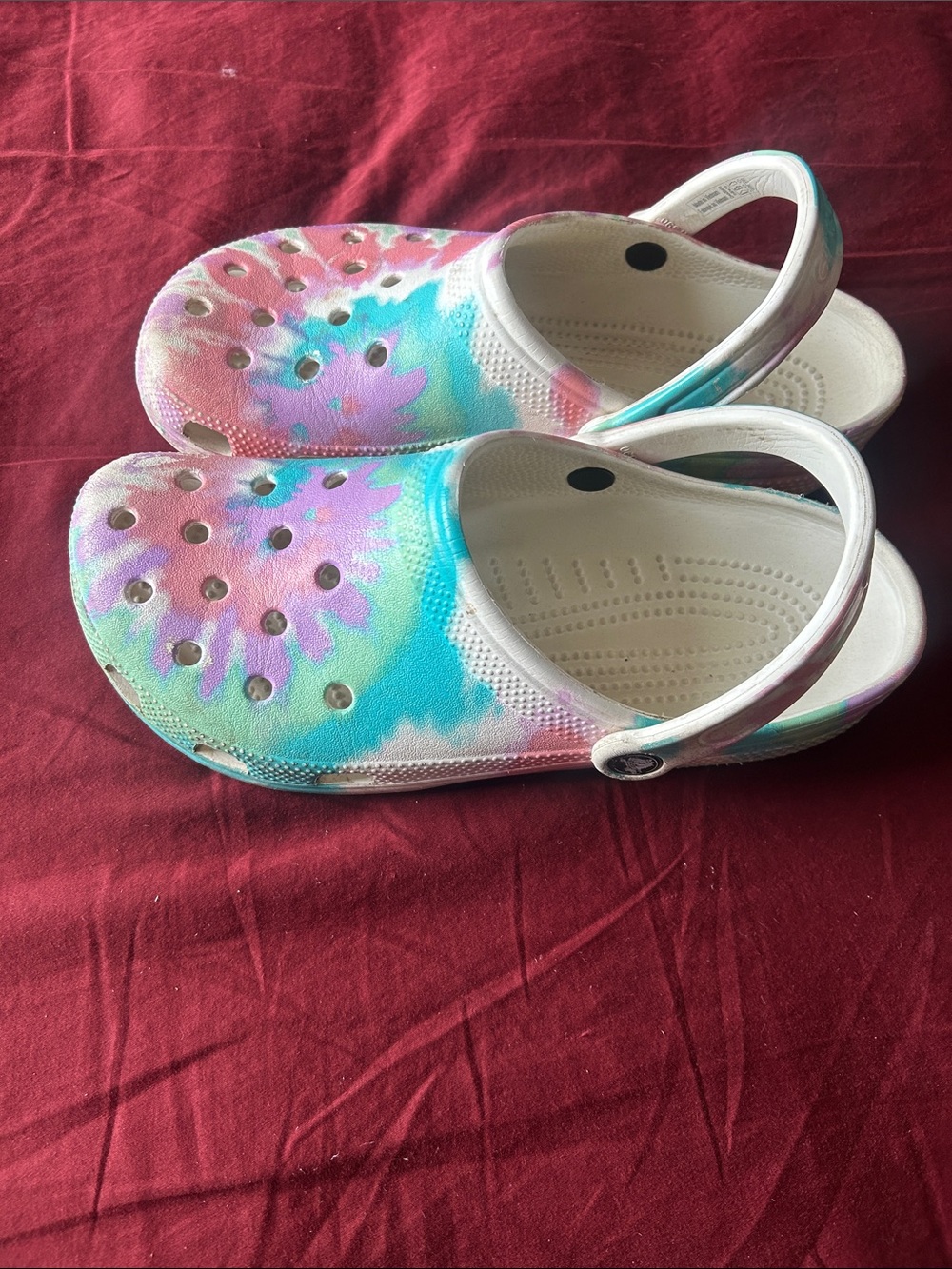 CROCS Classic Clog Mules in Pink, Purple & Blue Tie-Dye - Picture 3 of 7